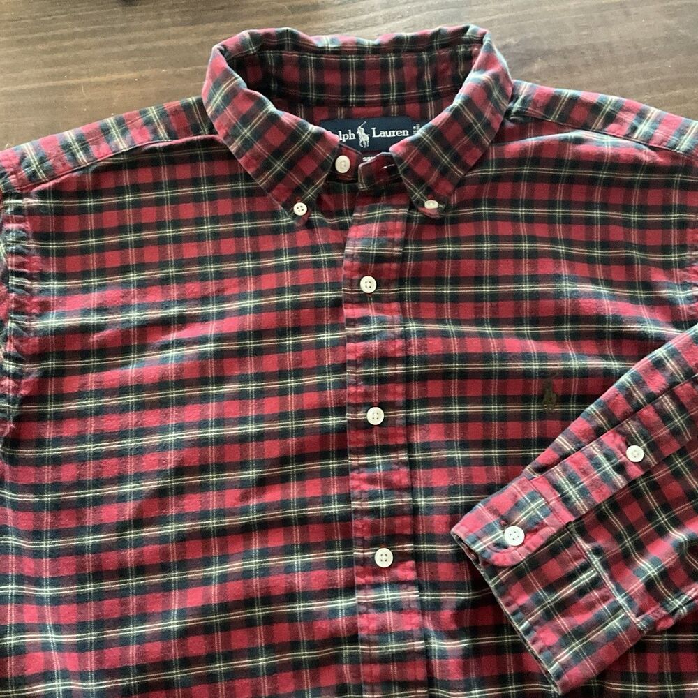 Ralph Lauren Shirt Mens XL Red Plaid Long Sleeve Button Down Classic Fit Casual